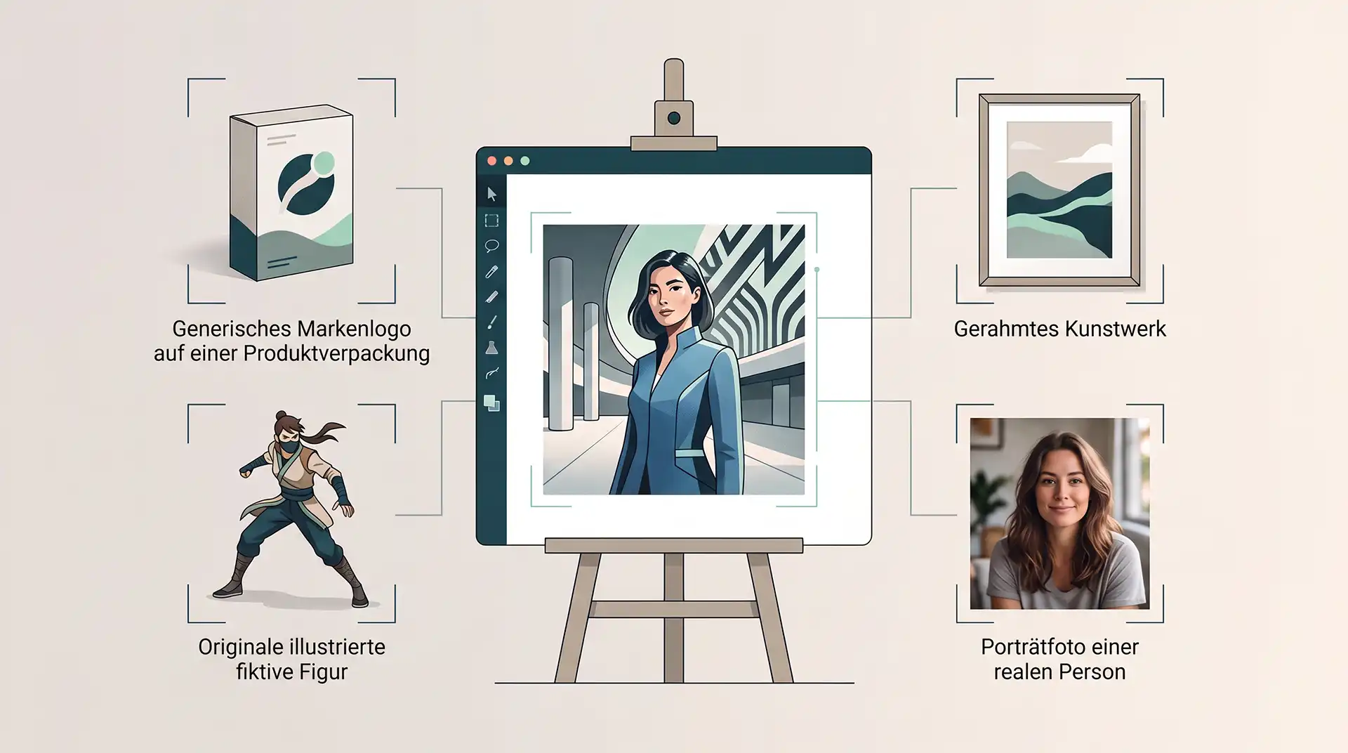 ki-generierte bilder website illustration rechte dritter produkt portrait reale person kunstwerk fiktive persoenlichkeit